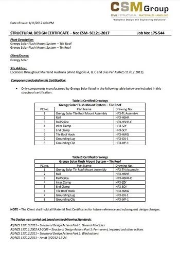 STRUCTURAL DESIGN CERTIFICATE – No CSM- SC121-2017(001)